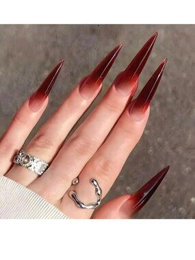 Nails Red Ombre Press On Stylish 24 Stiletto Manicure Sexy Goth Long Point Vamp